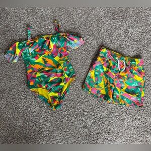 Tropical Print matching sibling swim suits- Girls 5T and Boys 3T